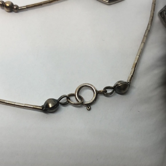 Silver set: earrings and necklace with blue Opal - Picture 5 of 9